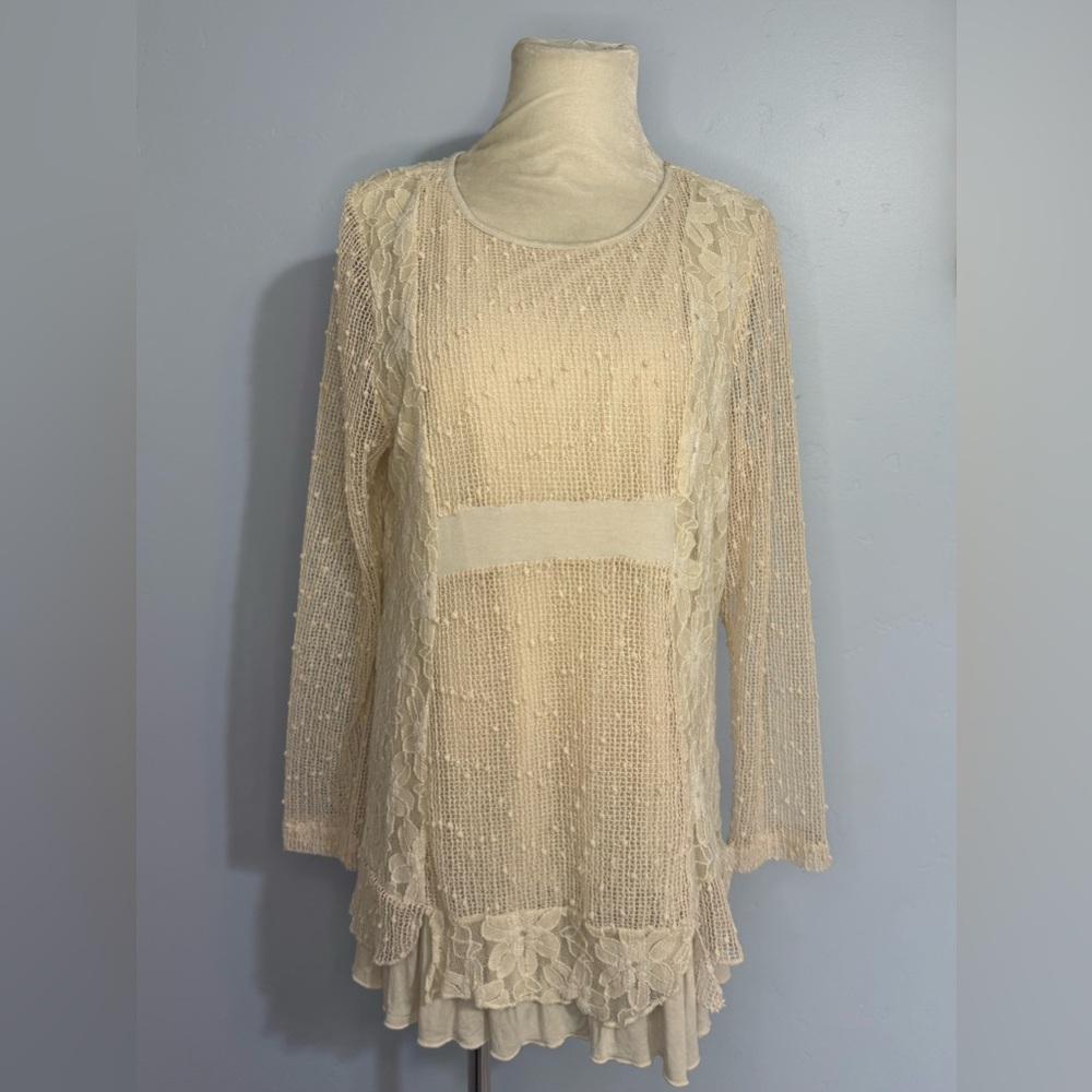 Tantrums Cream Crochet Sequin Tunic Blouse Boho - Picture 1 of 7